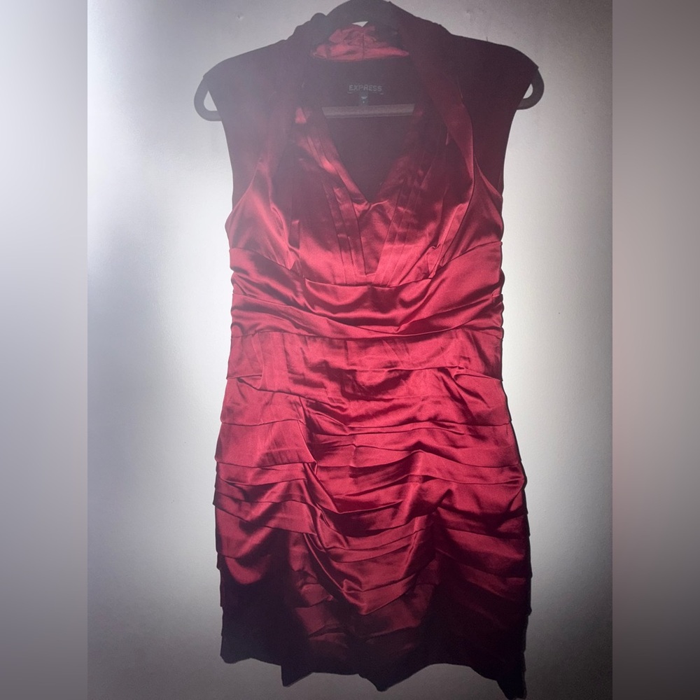 Express Red Ruched Satin- like Dress US Size 8